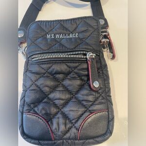 MZ Wallace Black Quilted metro Crossbody with Red Accents